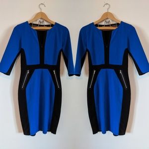 Colorblock 3/4 Sleeve Pencil Sheath Dress